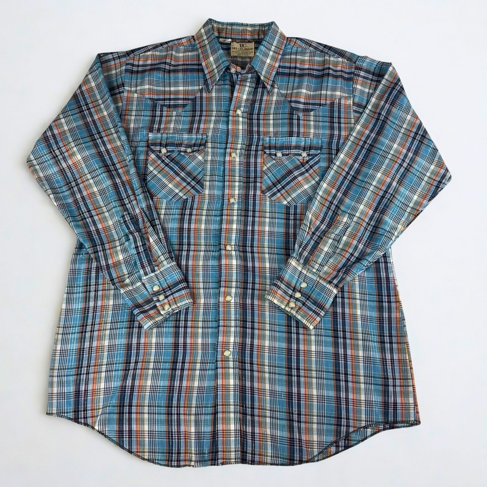 Vintage‎ Dee Cee Western Pearl Snap Shirt Metallic Plaid 16.5 / 34 Made in USA